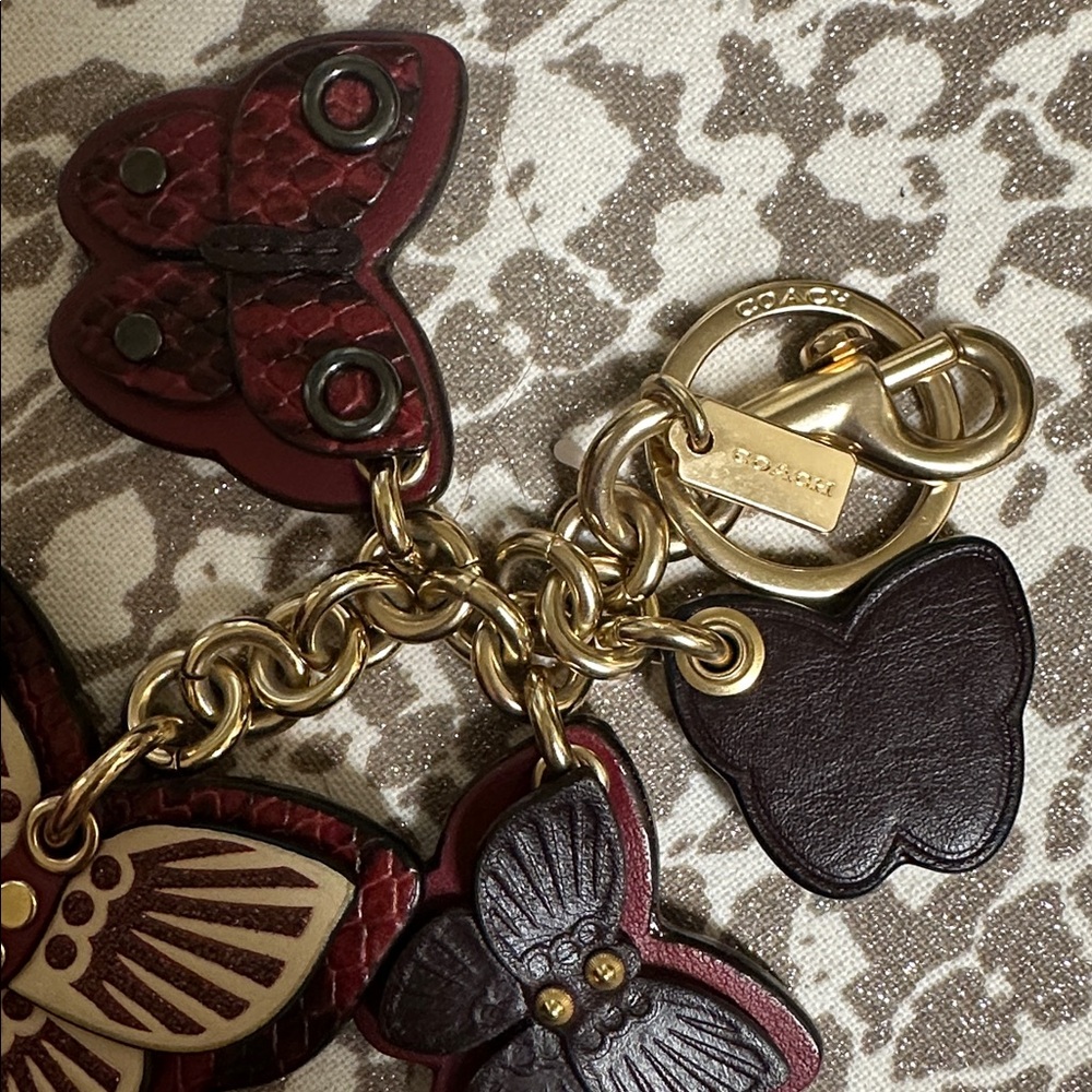 Coach Burgundy and Black Butterfly Charm Key Ring - Picture 3 of 5